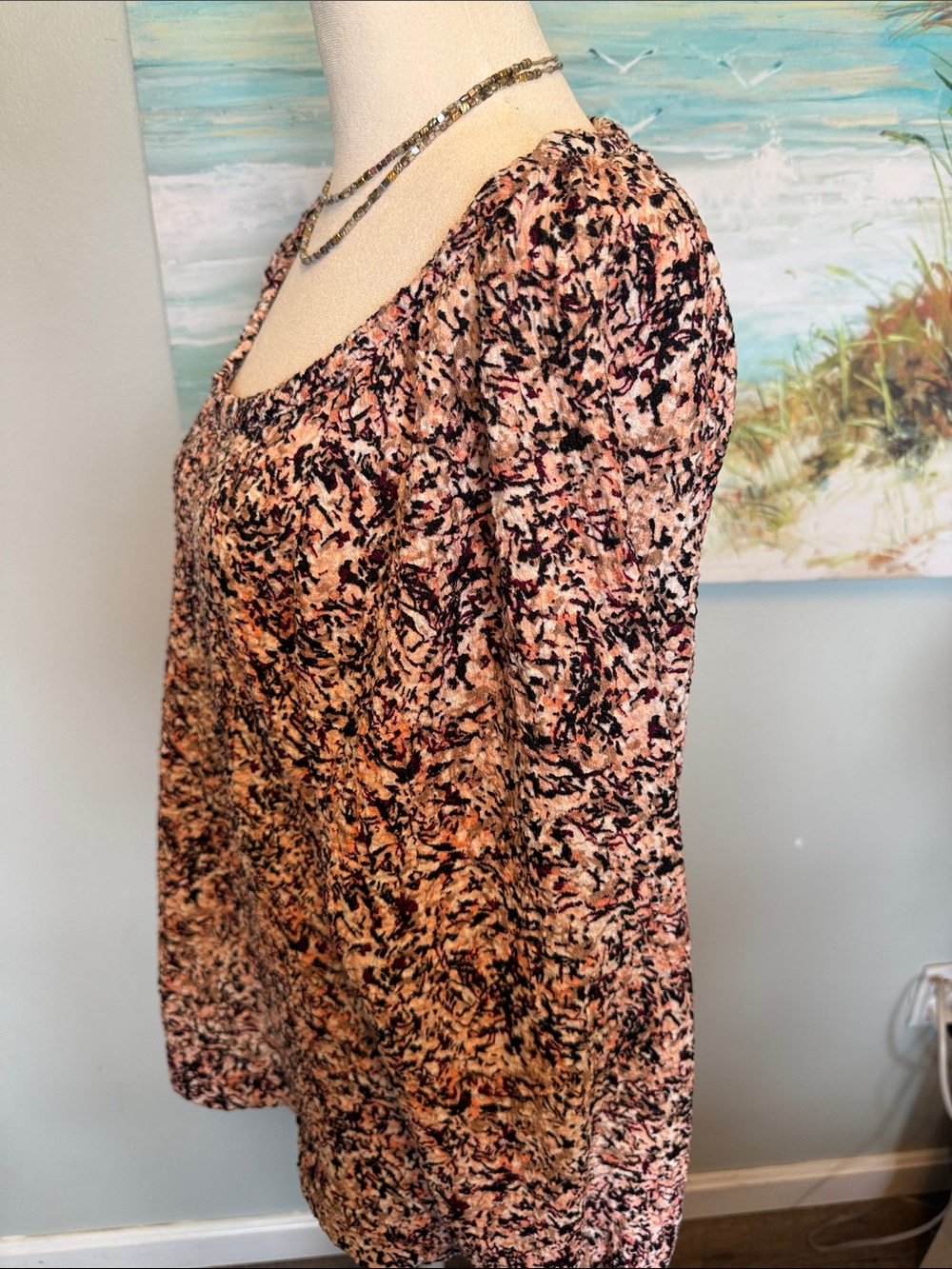 LOFT Pink Black Multi-Print Scoop Neck Long Sleeve Top - Picture 4 of 6